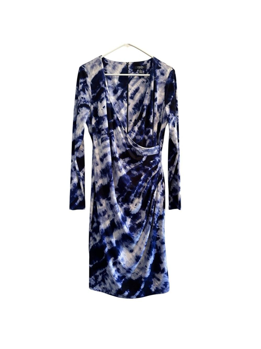 Chaps Tie Dye Midi Dress With Surplice Bodice Womens 14 Blue Zipper on Back NWT